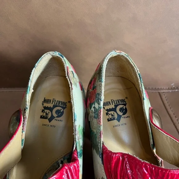 Fluevog Floral Mary Jane Heels with Red Strap - Picture 8 of 8